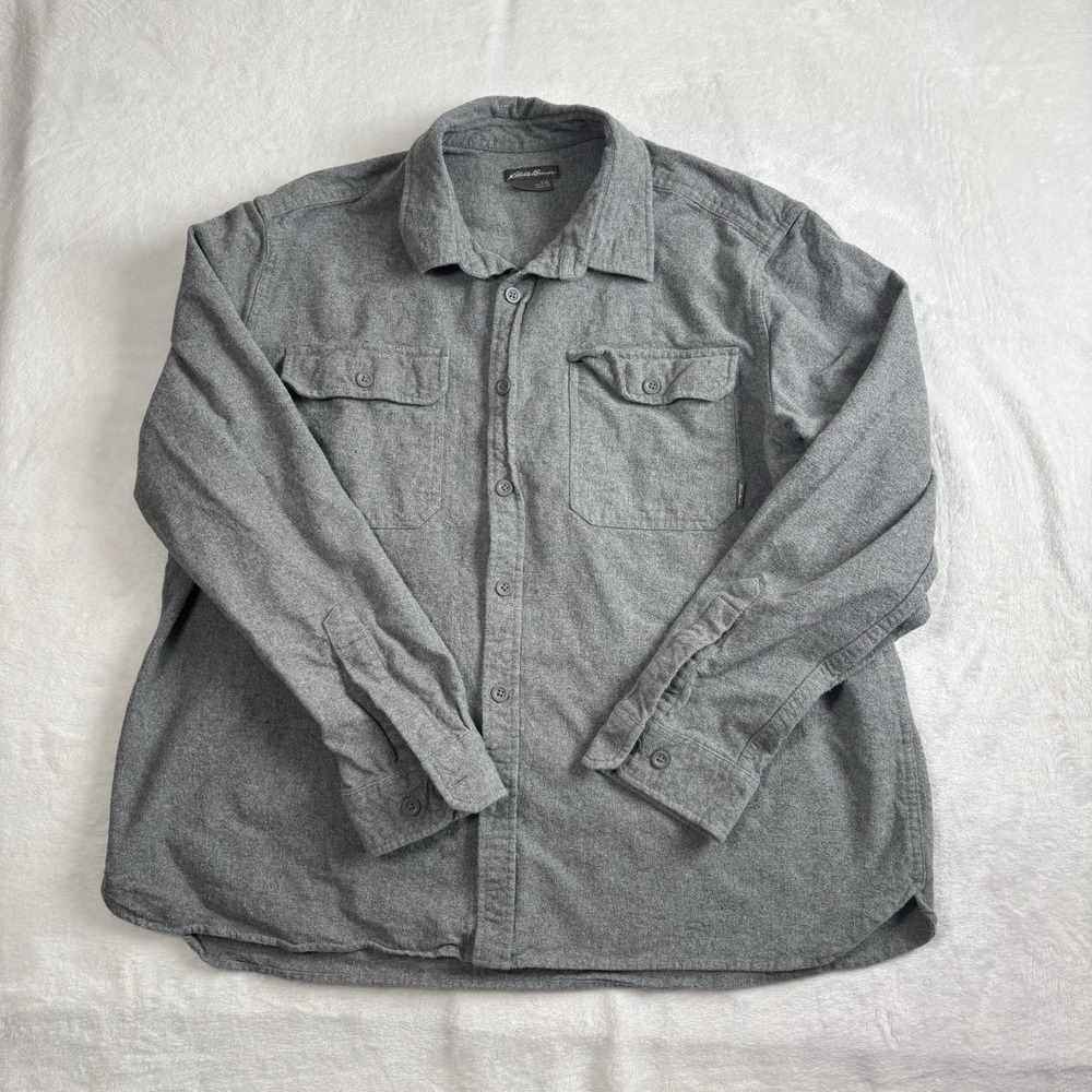 Eddie Bauer‎ Grey Long Sleeve Algodon Flannel Shirt Men's XXL